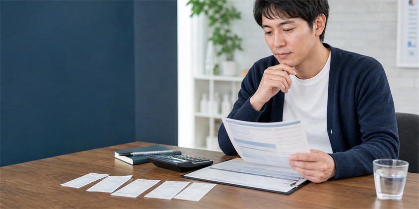 ヒゲ脱毛のコース料金と追加費用を確認する男性