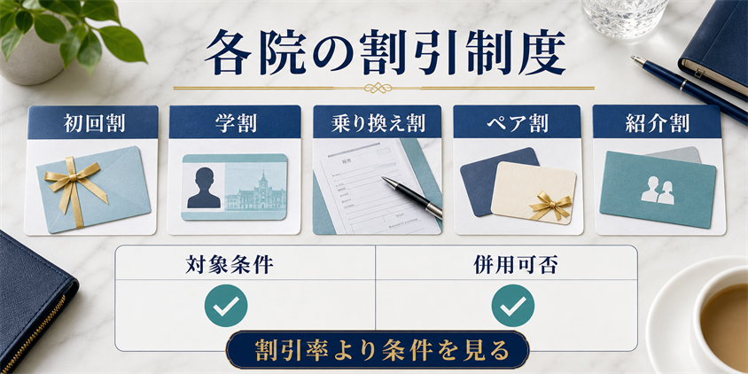 ヒゲ脱毛クリニックの割引制度と併用条件の図解