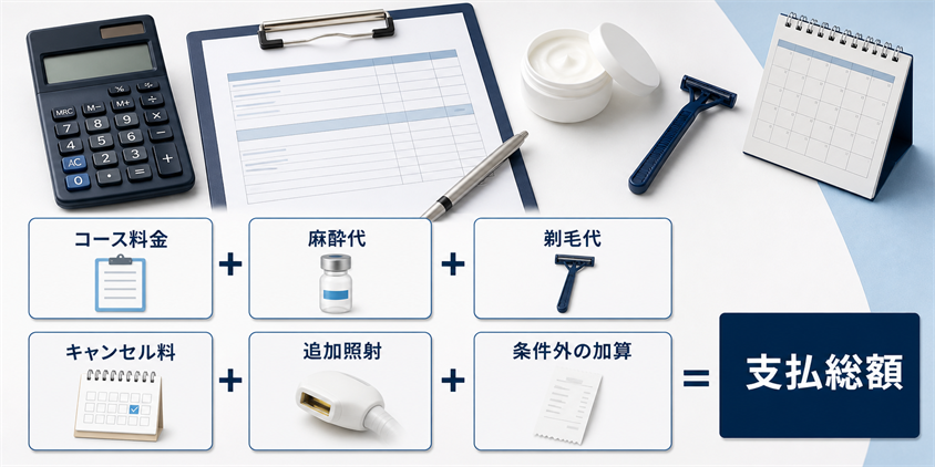 ヒゲ脱毛の支払総額を計算する図解