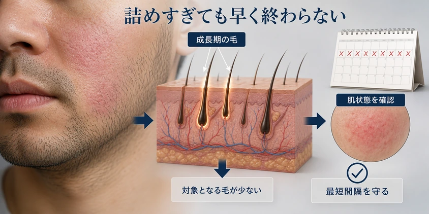 ヒゲ脱毛の間隔を詰めすぎても早く終わらない理由の図解