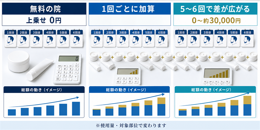 ヒゲ脱毛の麻酔代が総額に与える影響の図解