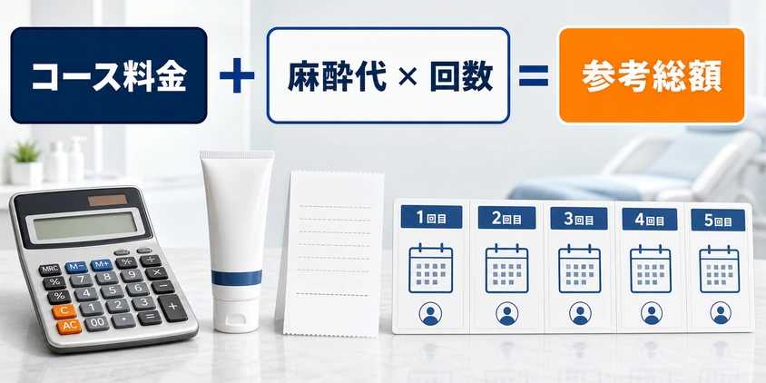コース料金と麻酔代から参考総額を計算する図解