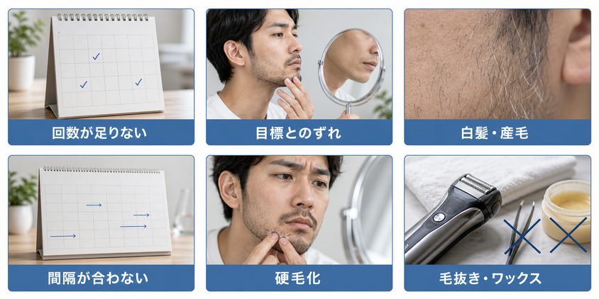 ヒゲ脱毛の効果を実感できない6つの原因をまとめた図解