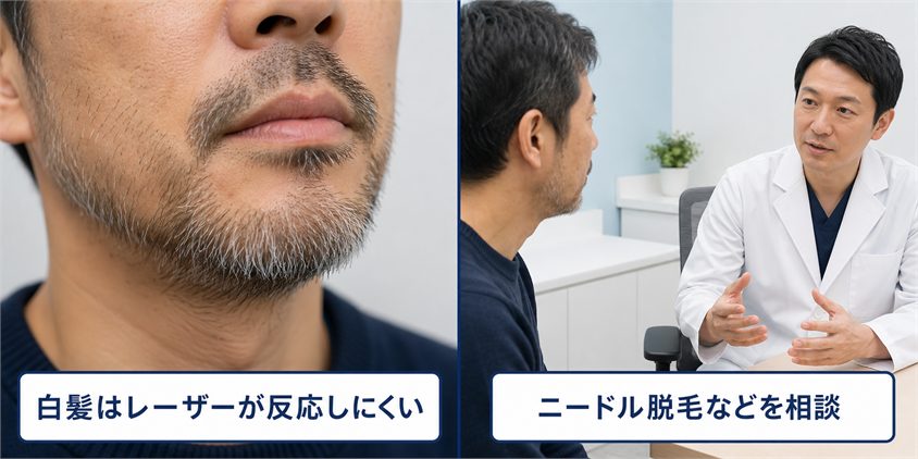 白髪に対する脱毛方法の選択肢を示す図解