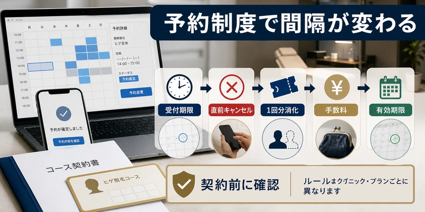 予約変更やキャンセル規定が通院間隔と費用に影響する図解