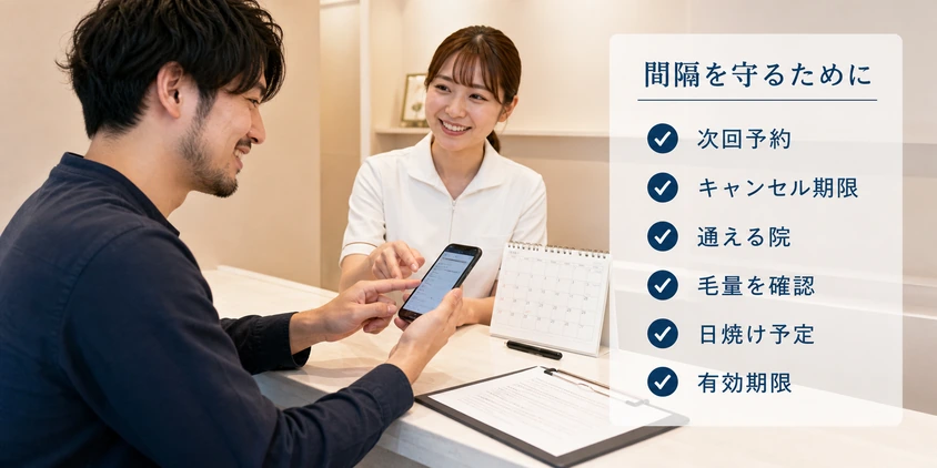 適切な通院間隔を守るために次回予約を確認する男性