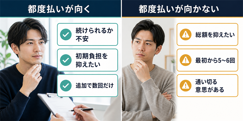 ヒゲ脱毛の都度払いが向く人と向かない人の図解