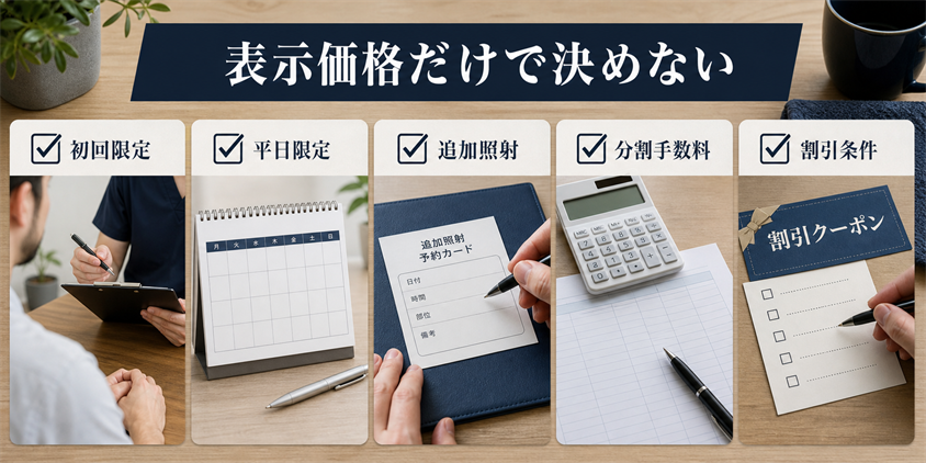 ヒゲ脱毛の料金条件を確認するチェック図解