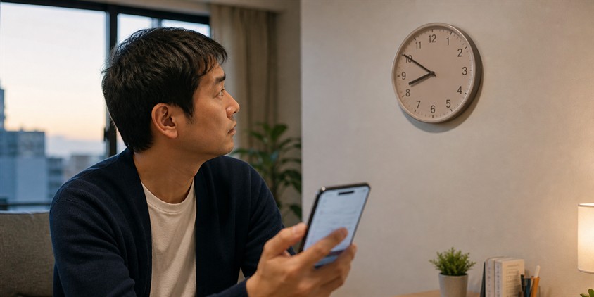 ヒゲ脱毛の予約変更期限を確認する男性