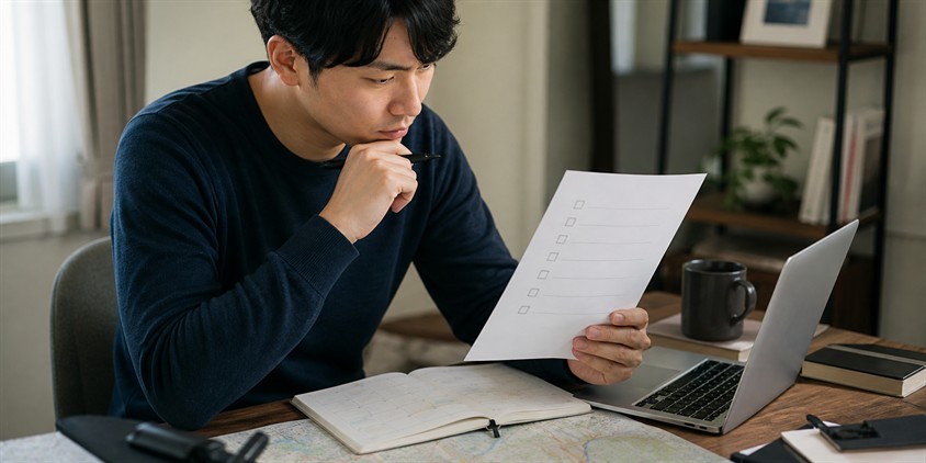 ヒゲ脱毛の通院条件と予算を照合する男性