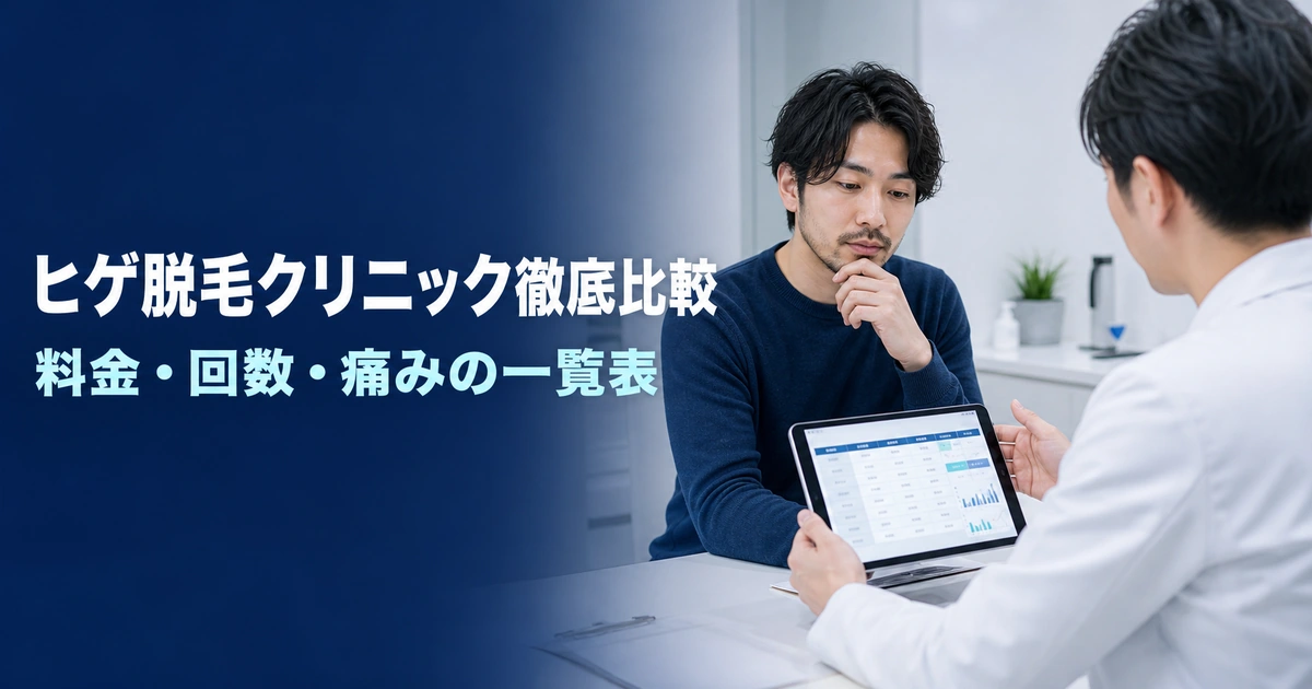 ヒゲ脱毛クリニックの料金・回数・痛みを比較する医師と男性