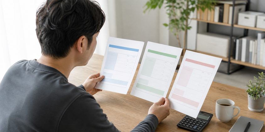 3つのヒゲ脱毛料金プランを比較する男性