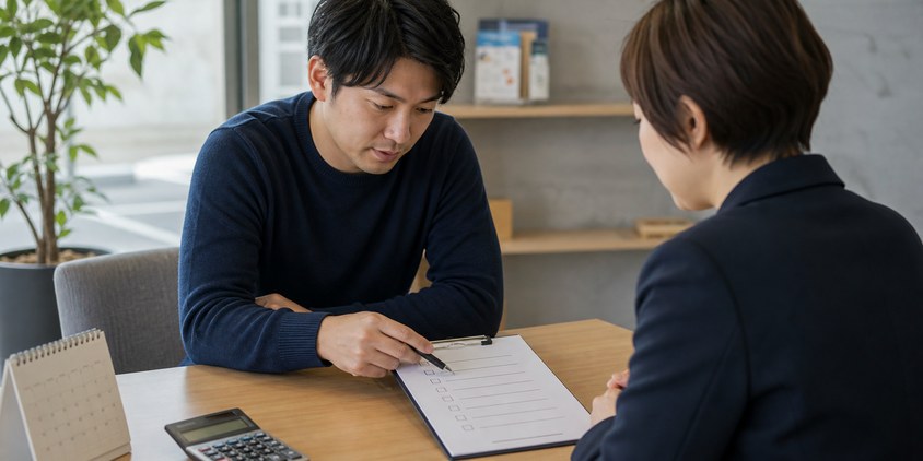 ヒゲ脱毛の契約条件をチェックする男性