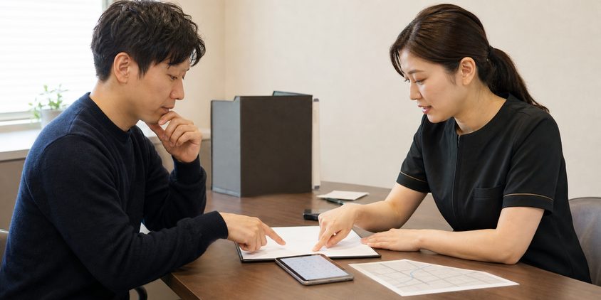 ヒゲ脱毛の契約条件と予約方法を確認する男性