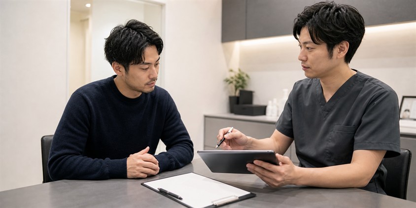 メンズリゼの予約条件と契約内容を確認する男性