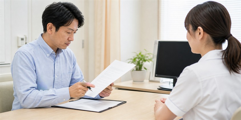 脱毛契約書の条件を一つずつ確認する男性
