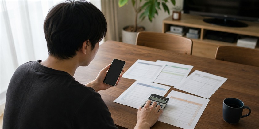ヒゲ脱毛の料金総額を自宅で計算する男性