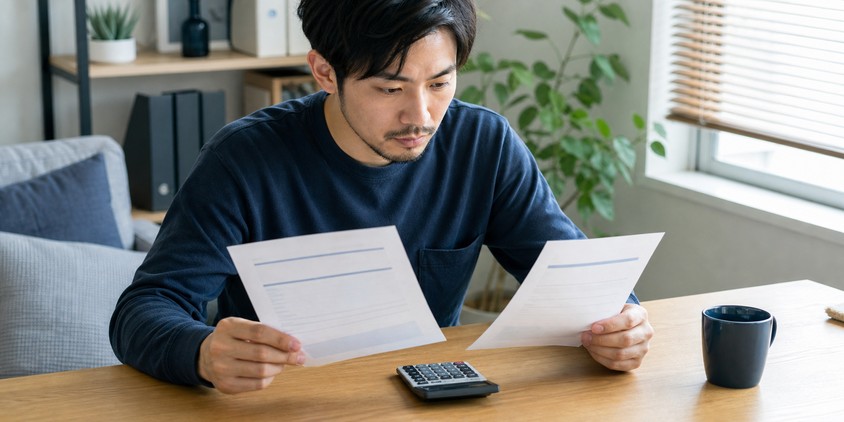 ヒゲ脱毛のコース料金と追加費用を計算する男性
