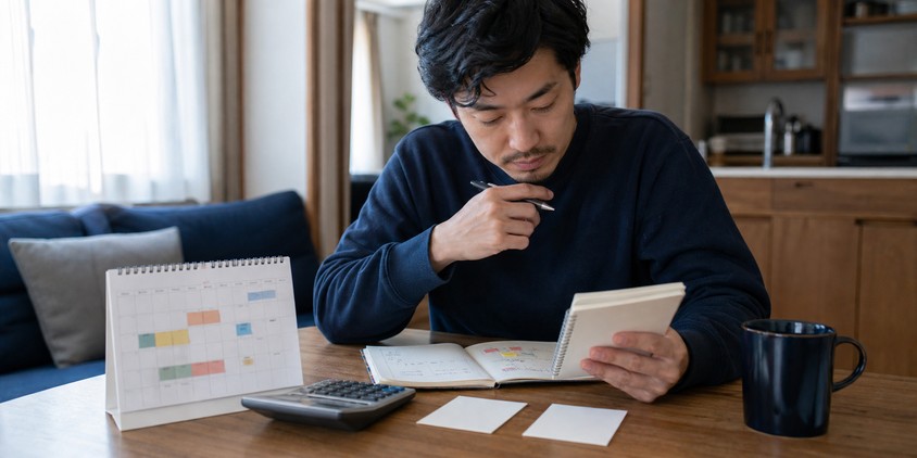 ヒゲ脱毛の料金と通院条件を照合する男性
